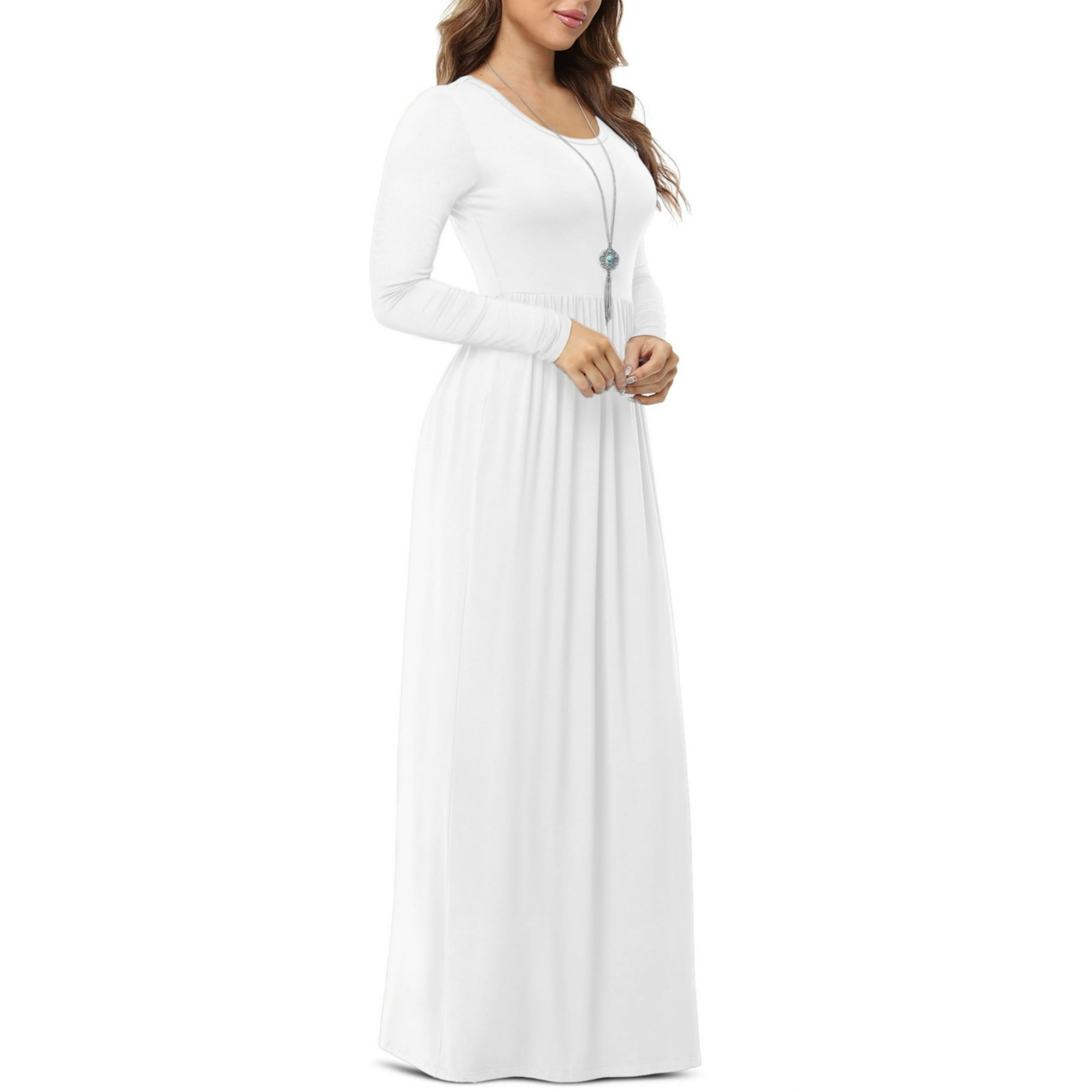 Asklazy Women's Long Sleeve Loose Plain Maxi Dresses Casual Long Dresses with Pockets
